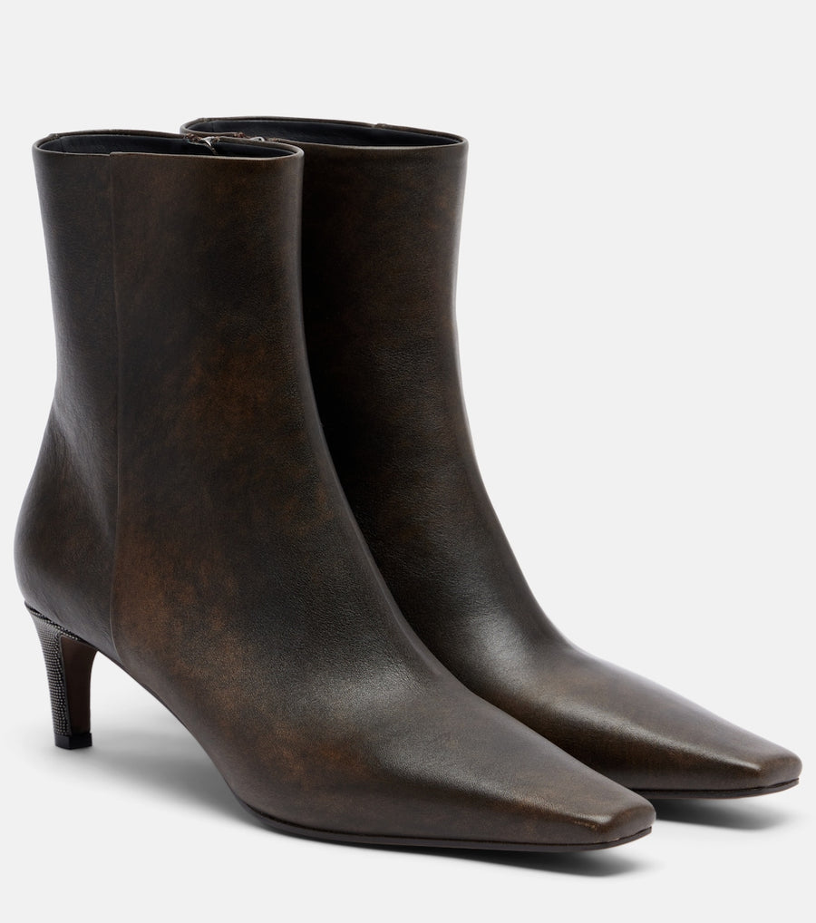 Brunello Cucinelli Monili Leather Ankle Boots