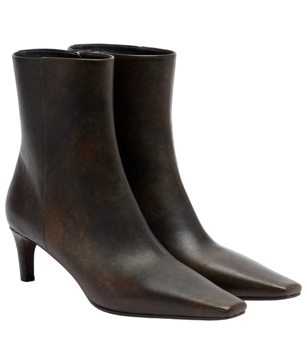 Brunello Cucinelli Monili Leather Ankle Boots