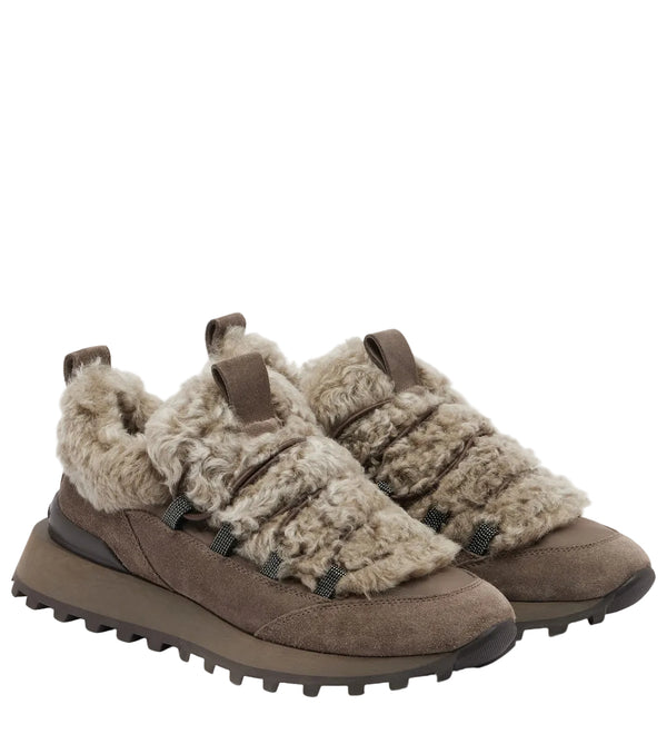 Brunello Cucinelli Monili shearling-trimmed suede sneakers