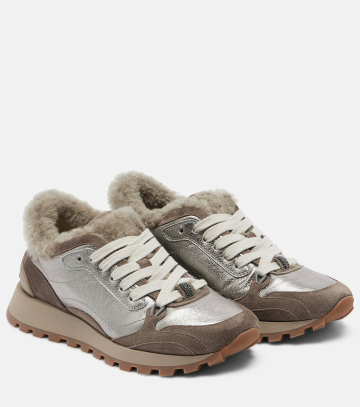 Monili shearling-trimmed leather sneakers