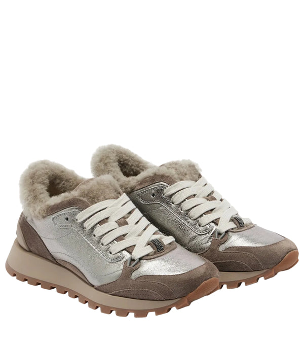 Brunello Cucinelli Monili shearling-trimmed leather sneakers