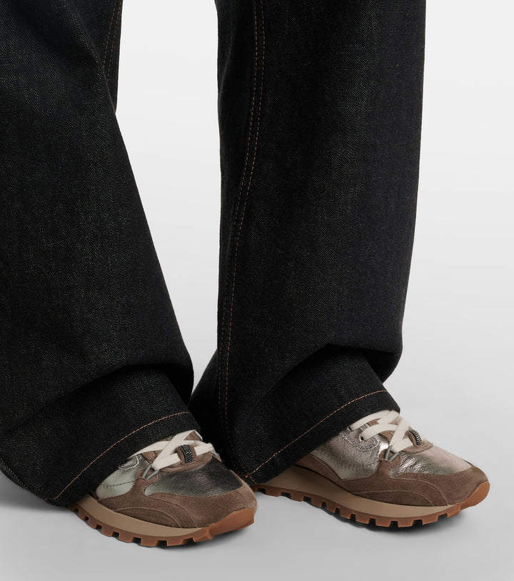 Monili shearling-trimmed leather sneakers
