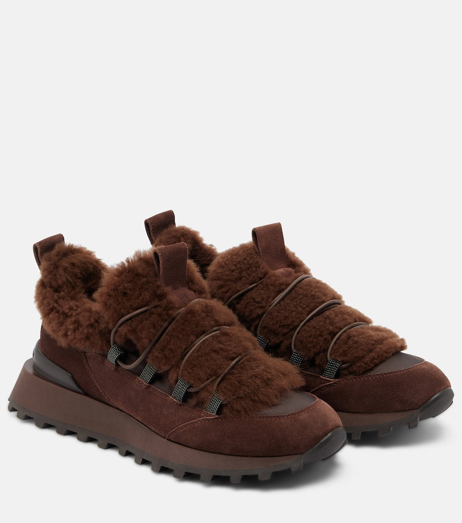 Brunello Cucinelli Monili shearling-trimmed suede sneakers