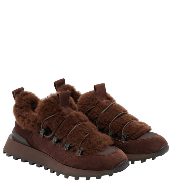 Brunello Cucinelli Monili shearling-trimmed suede sneakers