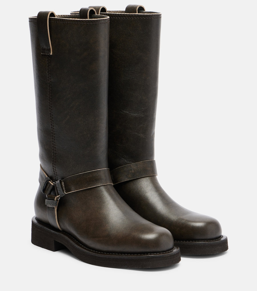 Brunello Cucinelli Monili leather knee-high boots