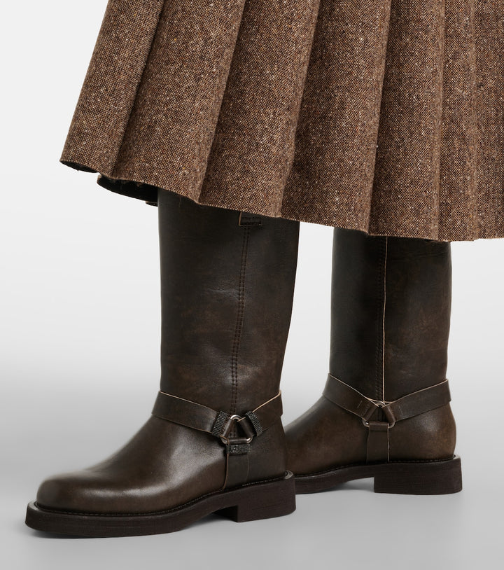 Monili leather knee-high boots
