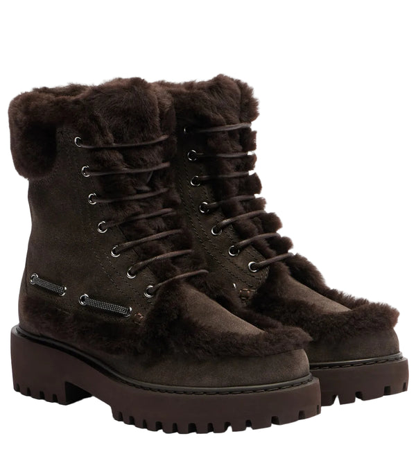 Brunello Cucinelli Monili shearling-trimmed suede lace-up boots