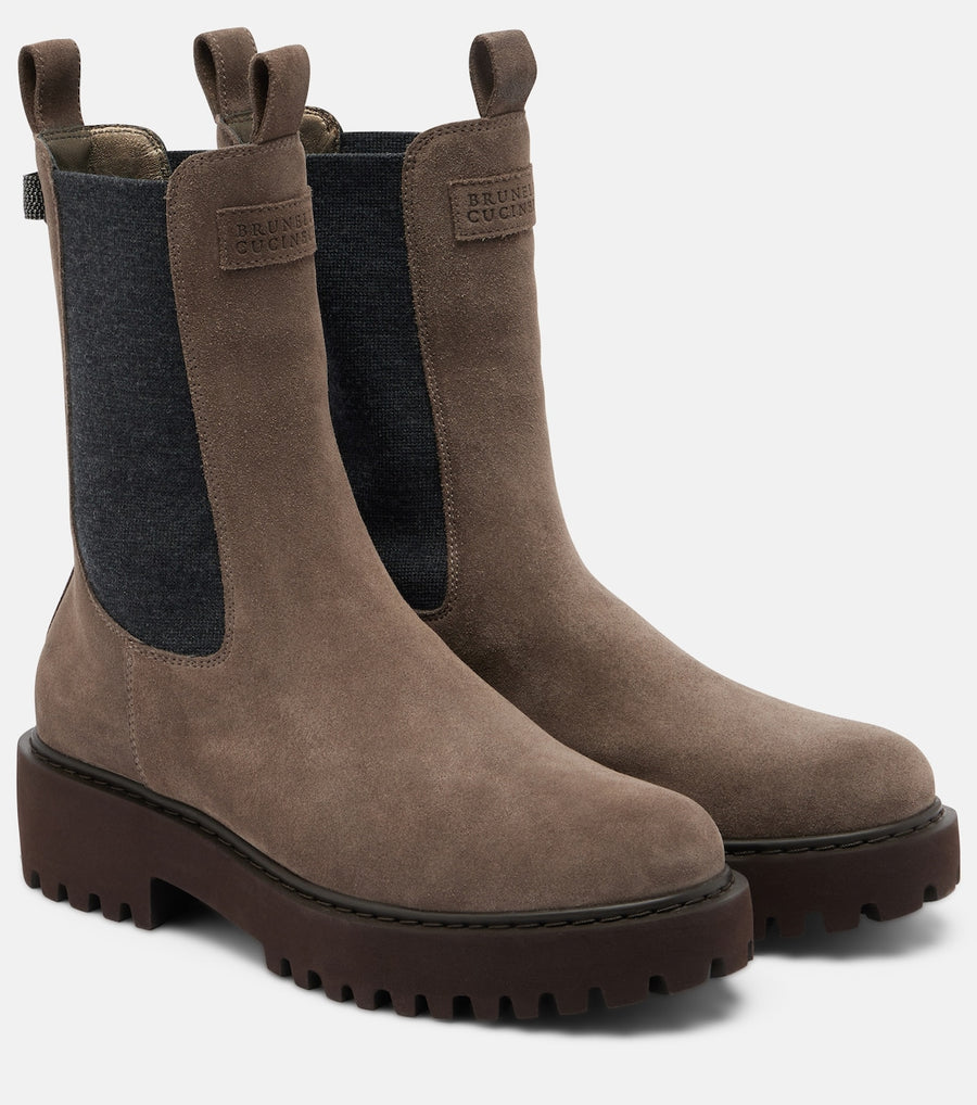 Brunello Cucinelli Monili Suede Chelsea Boots