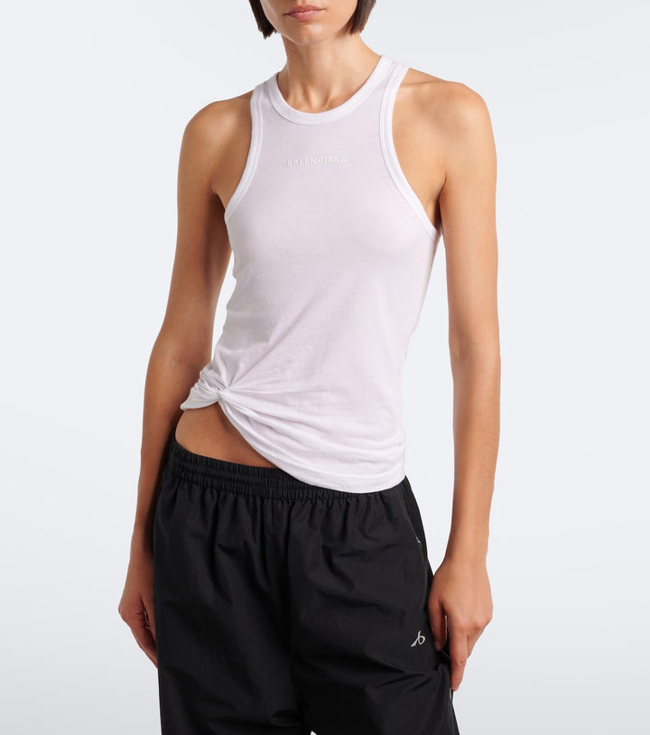 Balenciaga Logo gathered cotton jersey tank top