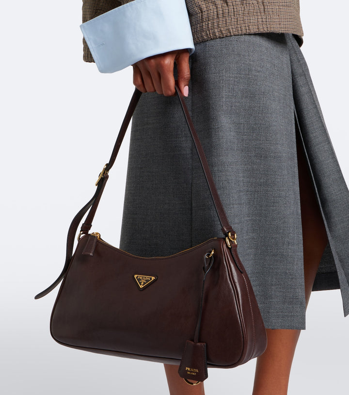 Prada Aimée Large Leather Shoulder Bag