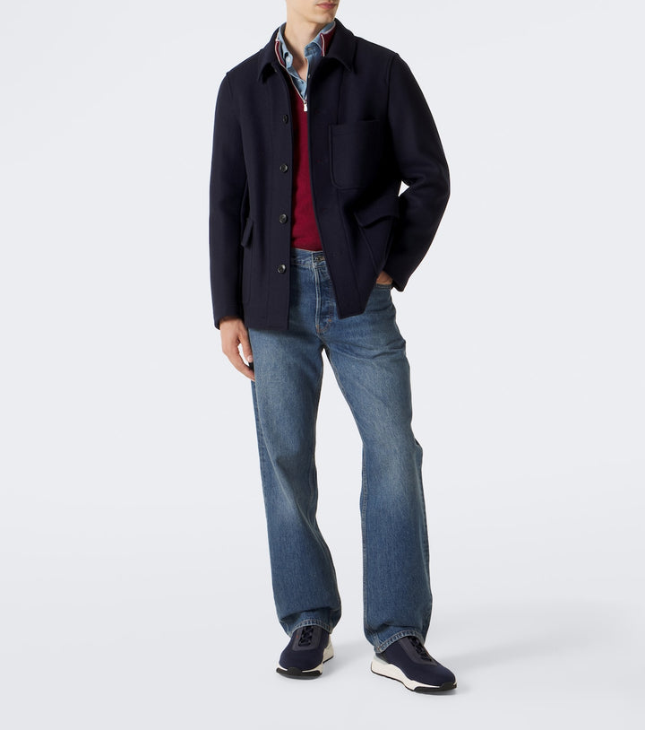 Santoni Leather-trimmed knitted sneakers