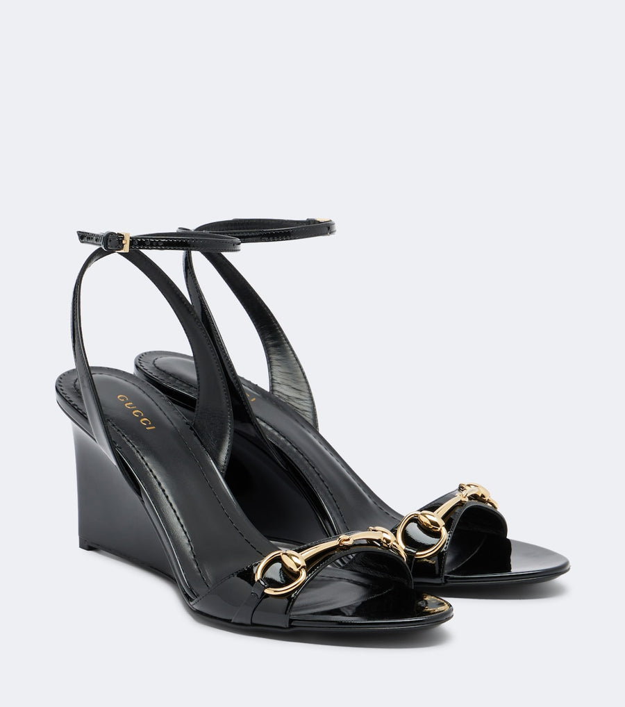 Gucci Donna patent leather wedge sandals