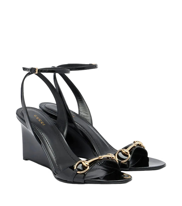 Gucci Donna patent leather wedge sandals