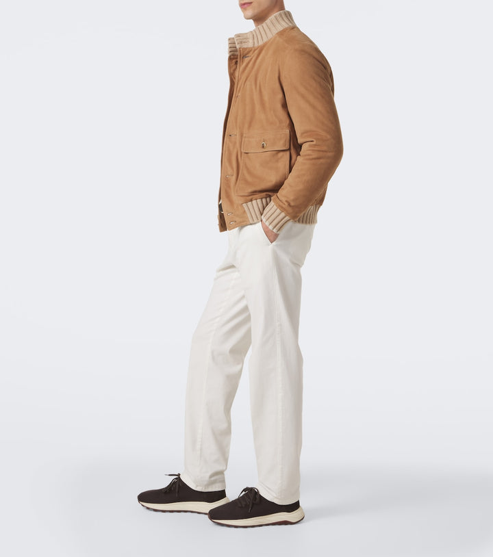 Fedeli Knitted suede-trimmed sneakers