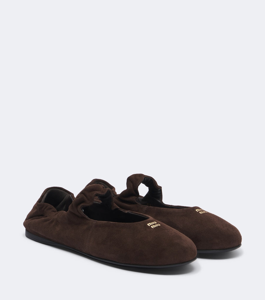 Miu Miu Ruches Suede Mary Jane Flats