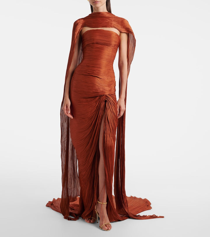 Marmar Halim Pleated taffeta bustier gown and scarf set