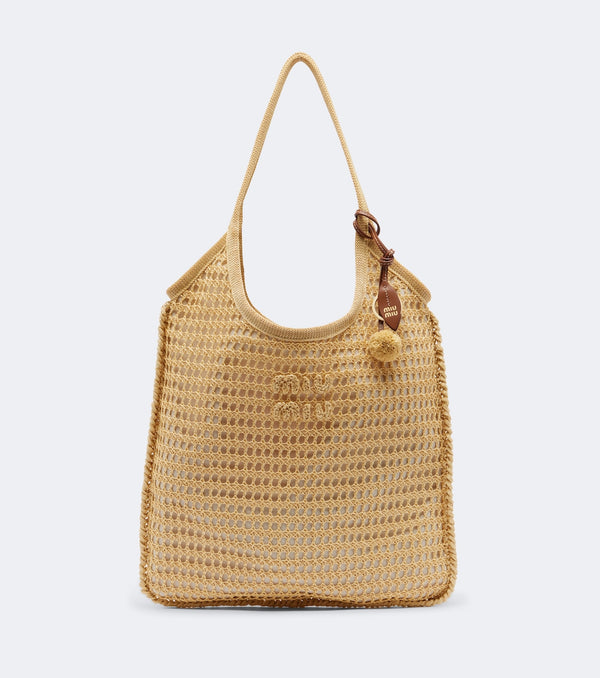 Miu Miu Ivy Crochet Raffia-Effect Shopper