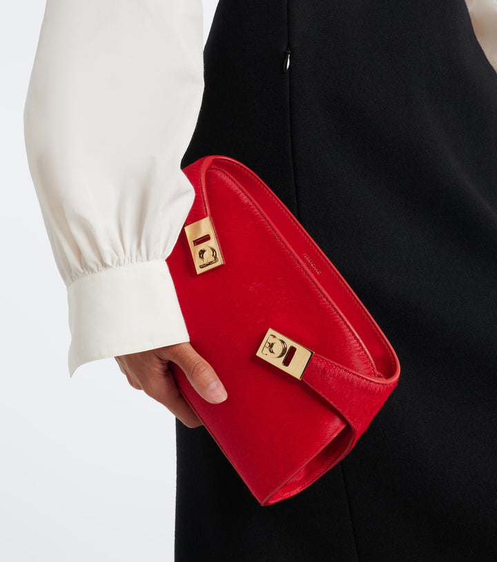 Ferragamo Hug Small calf hair clutch