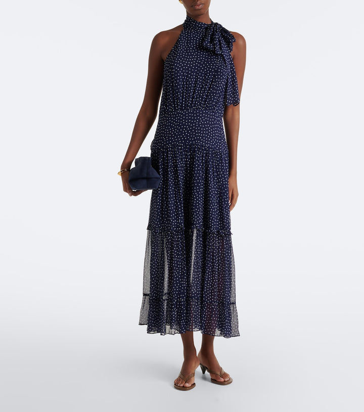 Rixo Abi polka-dot tie-neck midi dress