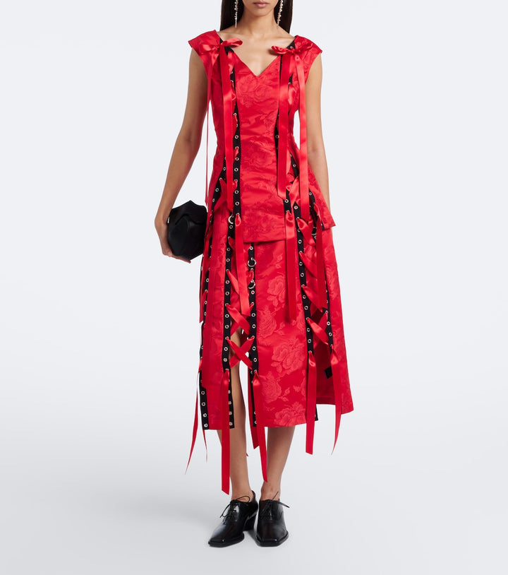 Simone Rocha Bow-detail floral brocade midi skirt