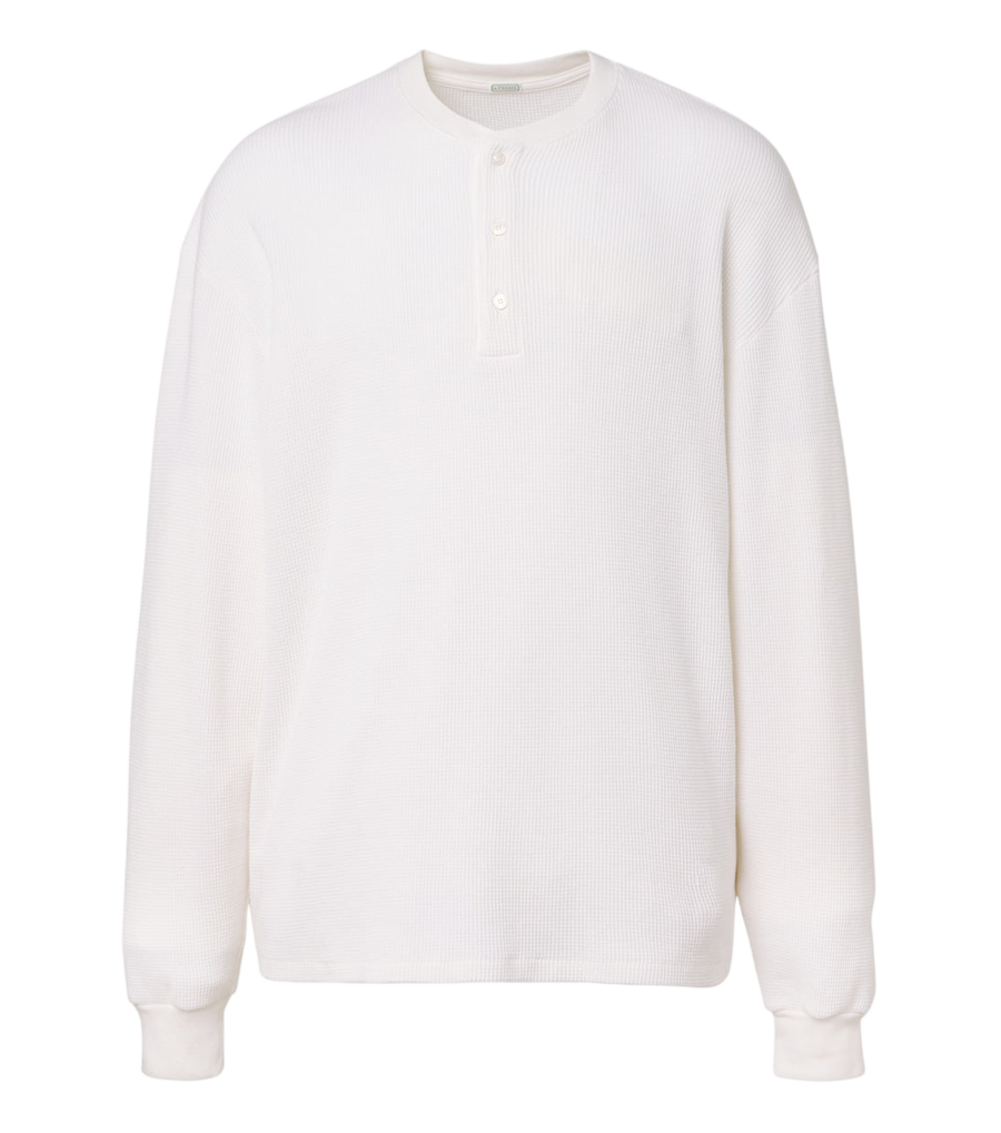 A.Presse Waffle-knit cotton-blend Henley shirt