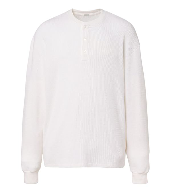 A.Presse Waffle-knit cotton-blend Henley shirt