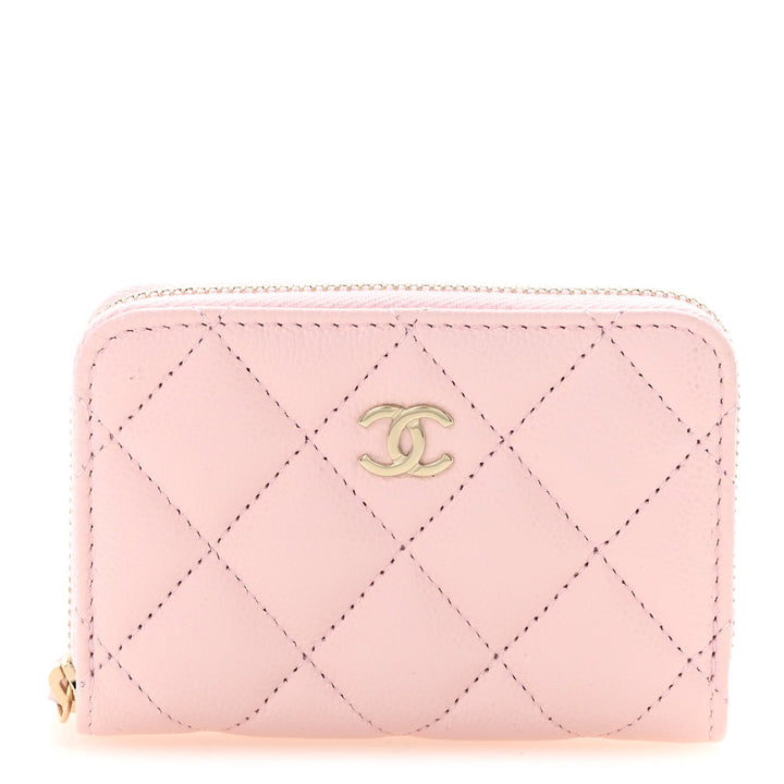Chanel Caviar Quilted Zip Coin Purse Light Pink