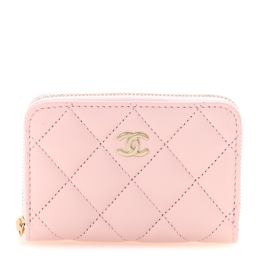 Chanel Caviar Quilted Zip Coin Purse Light Pink