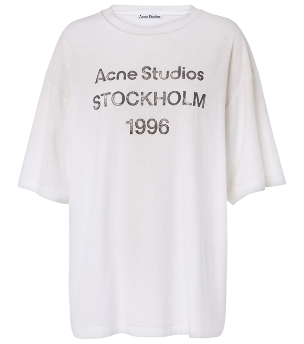 Acne Studios T-shirt de algodão e cânhamo com logo desgastado