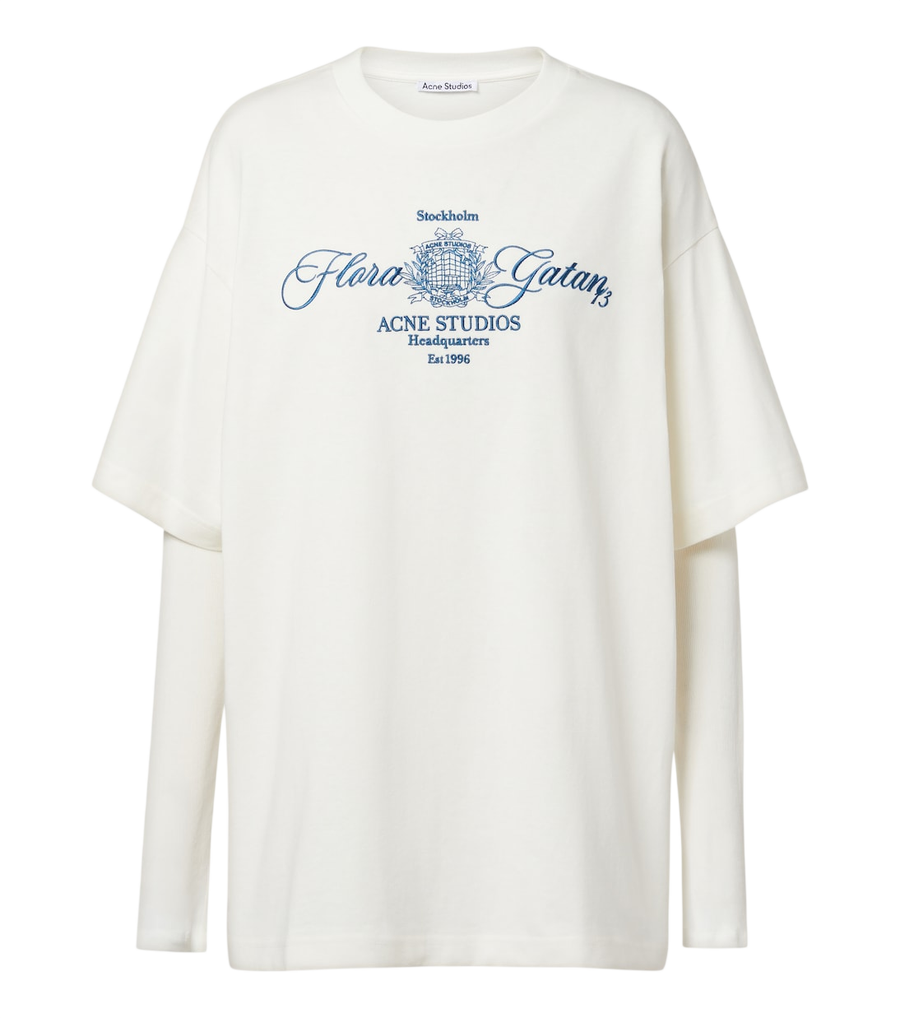 Camiseta de punto de algodón bordada y superpuesta de Acne Studios