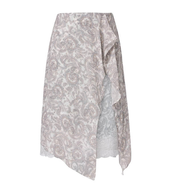 Falda midi de crepé de seda con ribete de encaje Paisley de Acne Studios