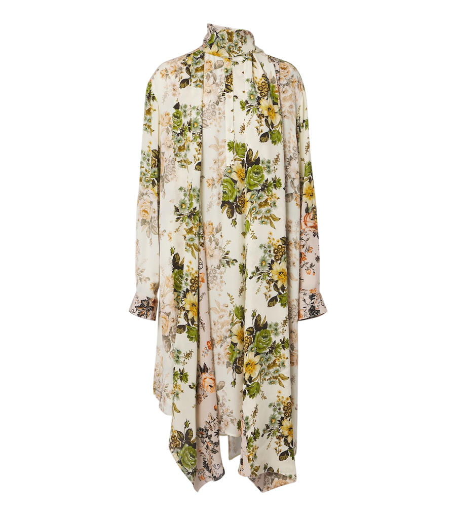 Vestido midi de georgette de seda con estampado floral y cuello con lazada de Acne Studios