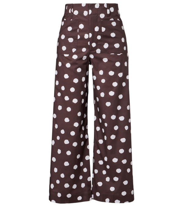 Pantalones de pernera ancha de mezcla de algodón con estampado de lunares de Adriana Degreas