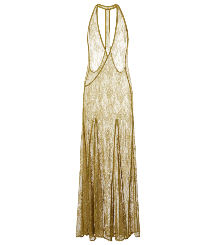 Robe longue transparente dos nu en dentelle Adriana Degreas