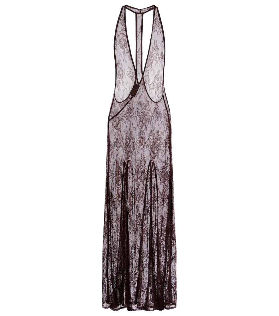 Adriana Degreas Sheer open-back lace maxi dress