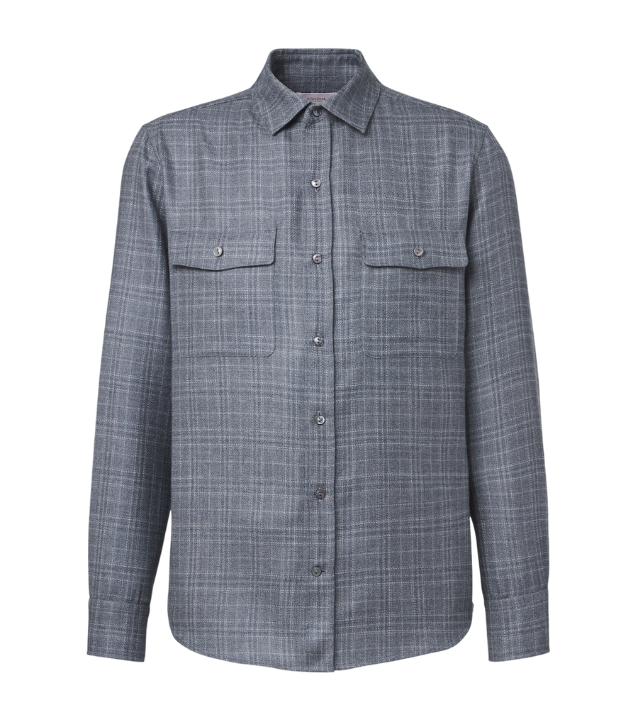 Agnona Checked wool, silk, and linen shirt