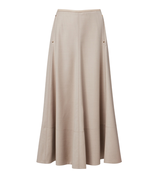 Agnona Leather-trimmed wool flannel midi skirt