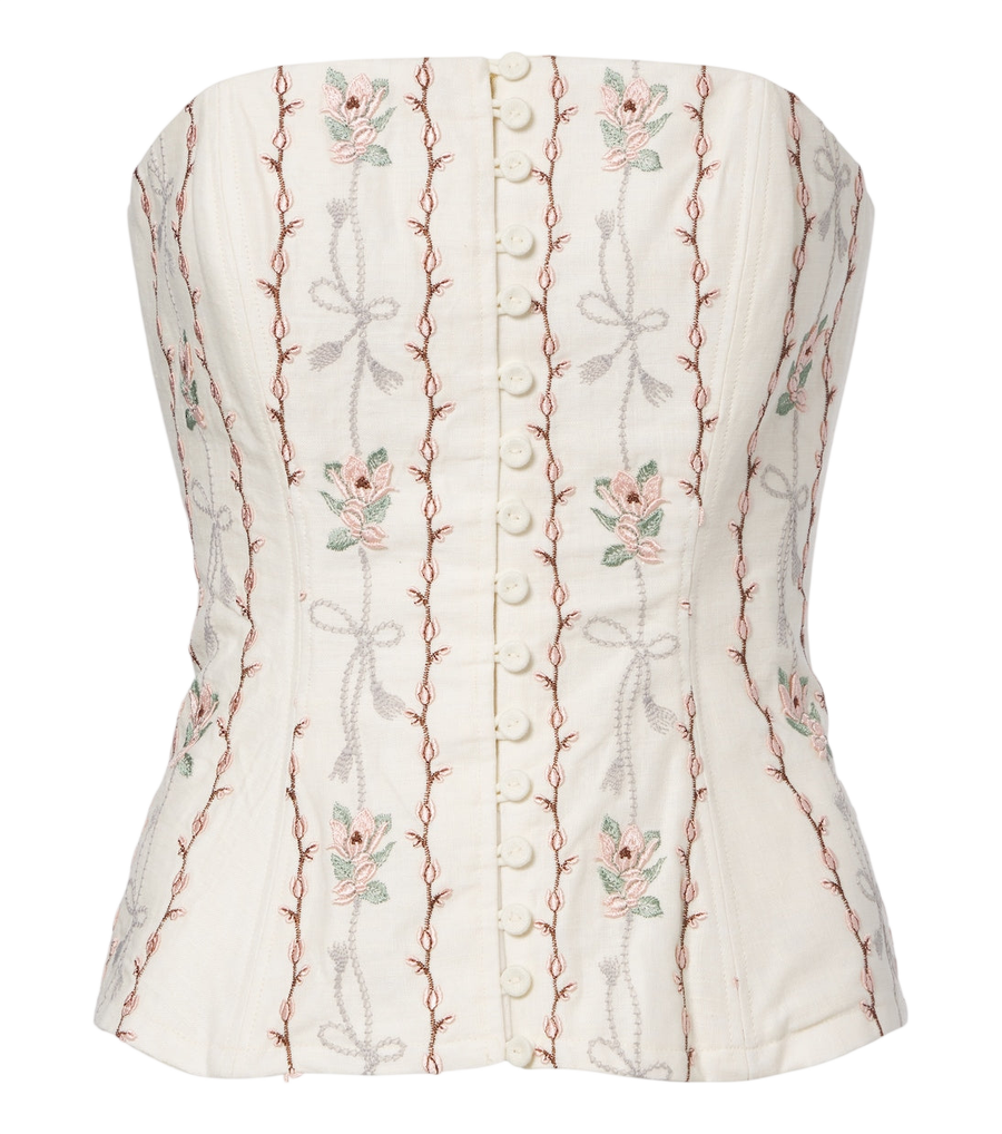 Agua by Agua Bendita Corset de linho Abelia com bordado floral