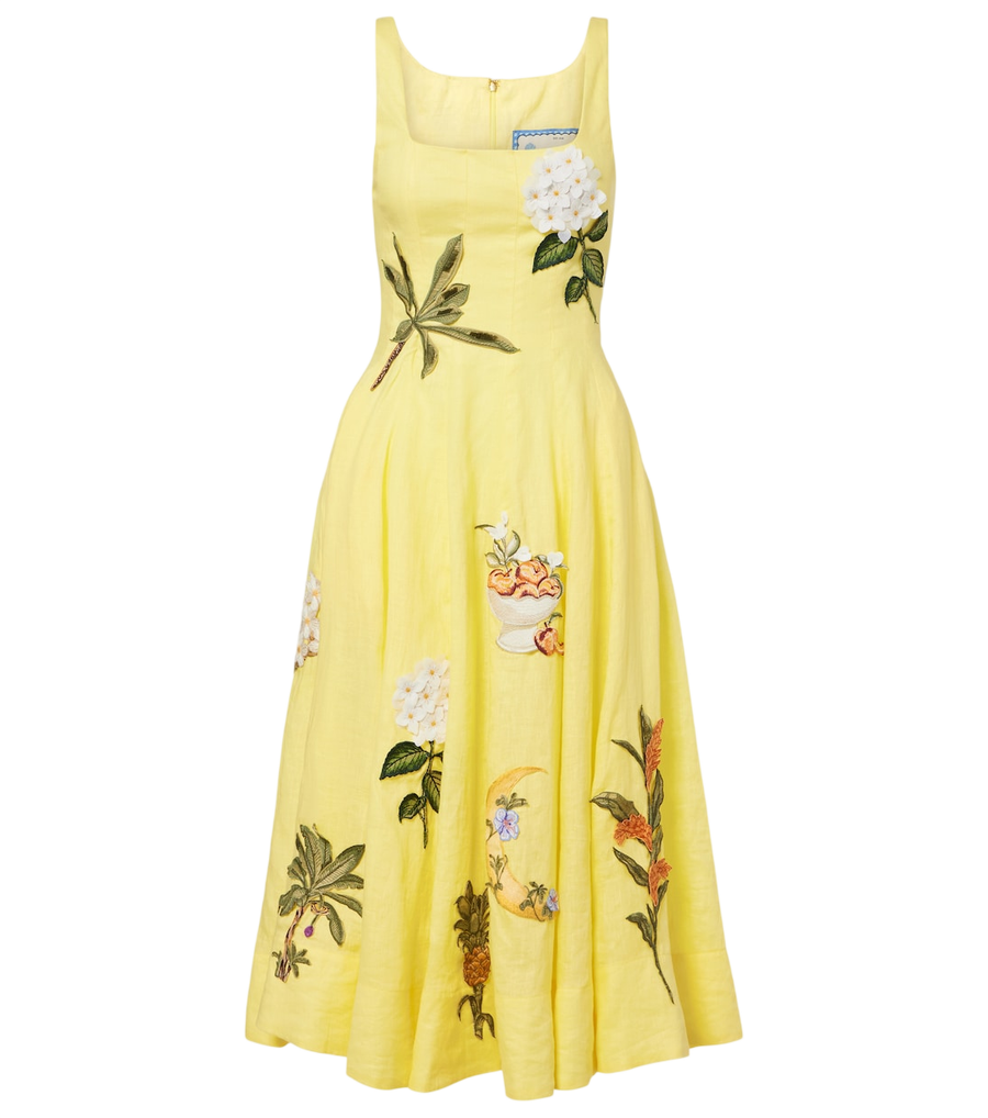 Robe midi en lin Agua by Agua Bendita Frontera à empiècements appliqués