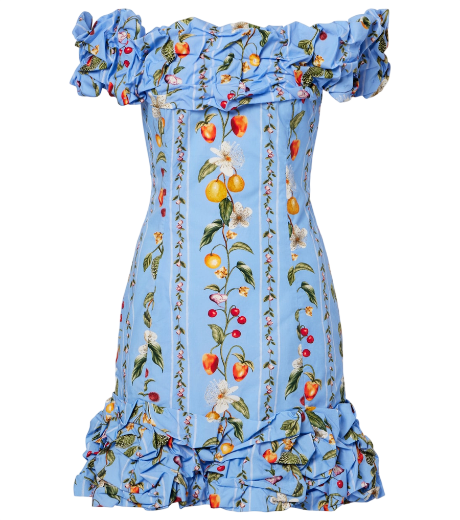 Mini-robe en coton à imprimé Jardin, à épaules dénudées, par Agua by Agua Bendita