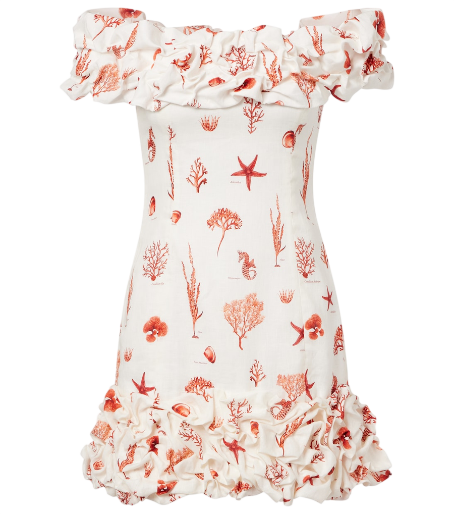 Agua by Agua Bendita Jardin printed off-shoulder linen minidress