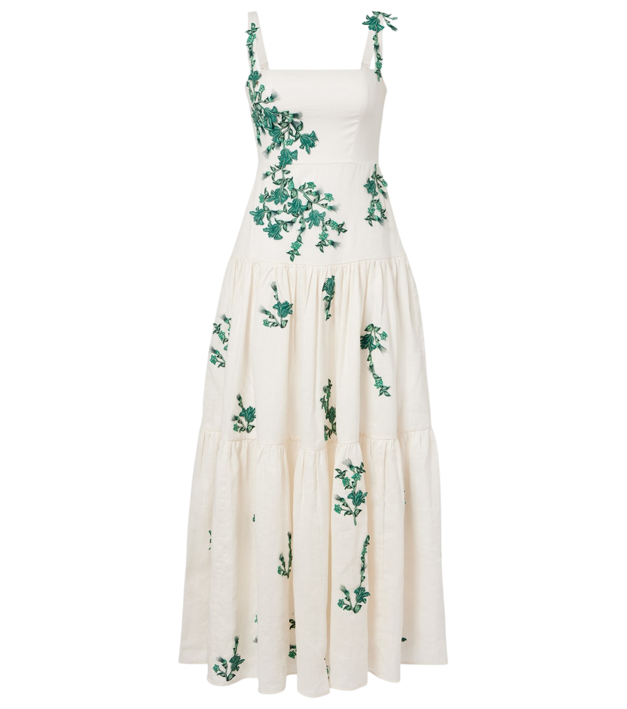 Robe longue en lin brodé Agua by Agua Bendita Lima