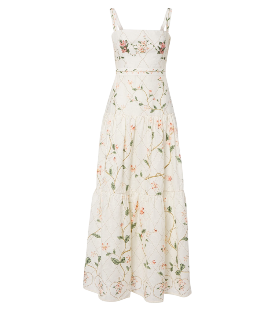 Robe longue en lin à broderies florales Lima d'Agua by Agua Bendita