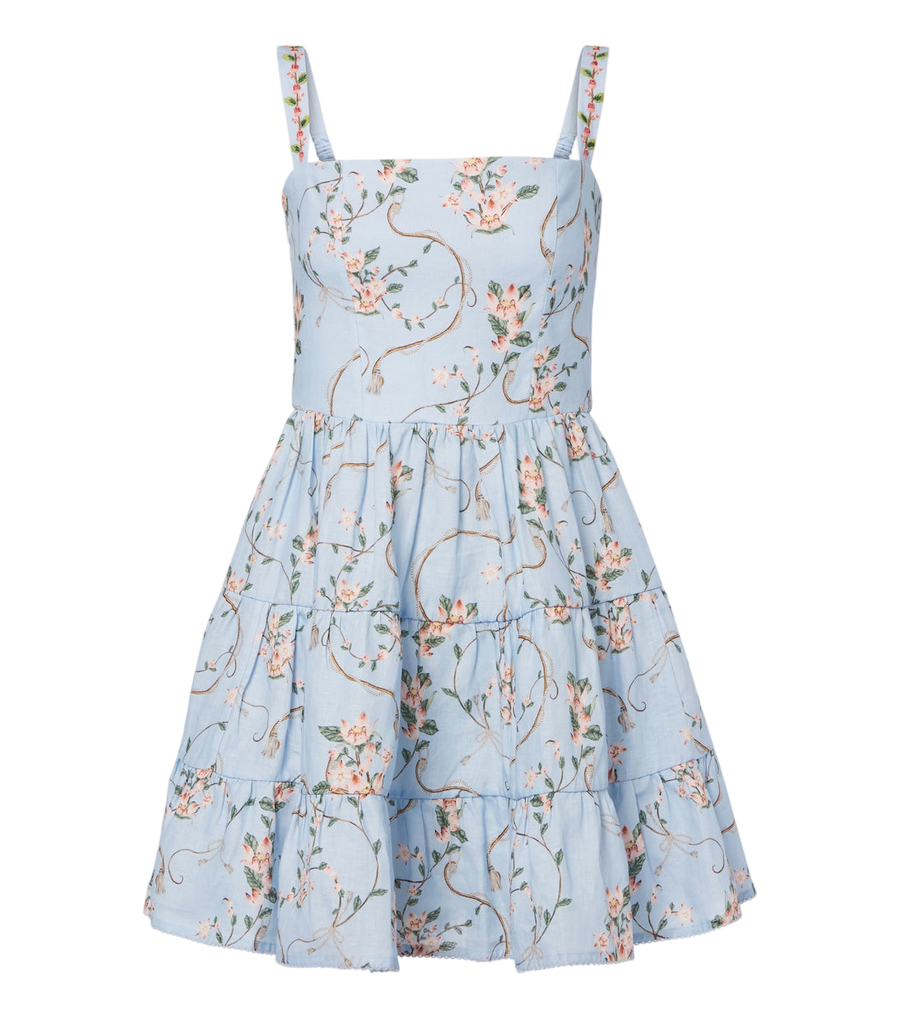 Mini-robe courte en lin à volants et à imprimé floral Lima d’Agua by Agua Bendita