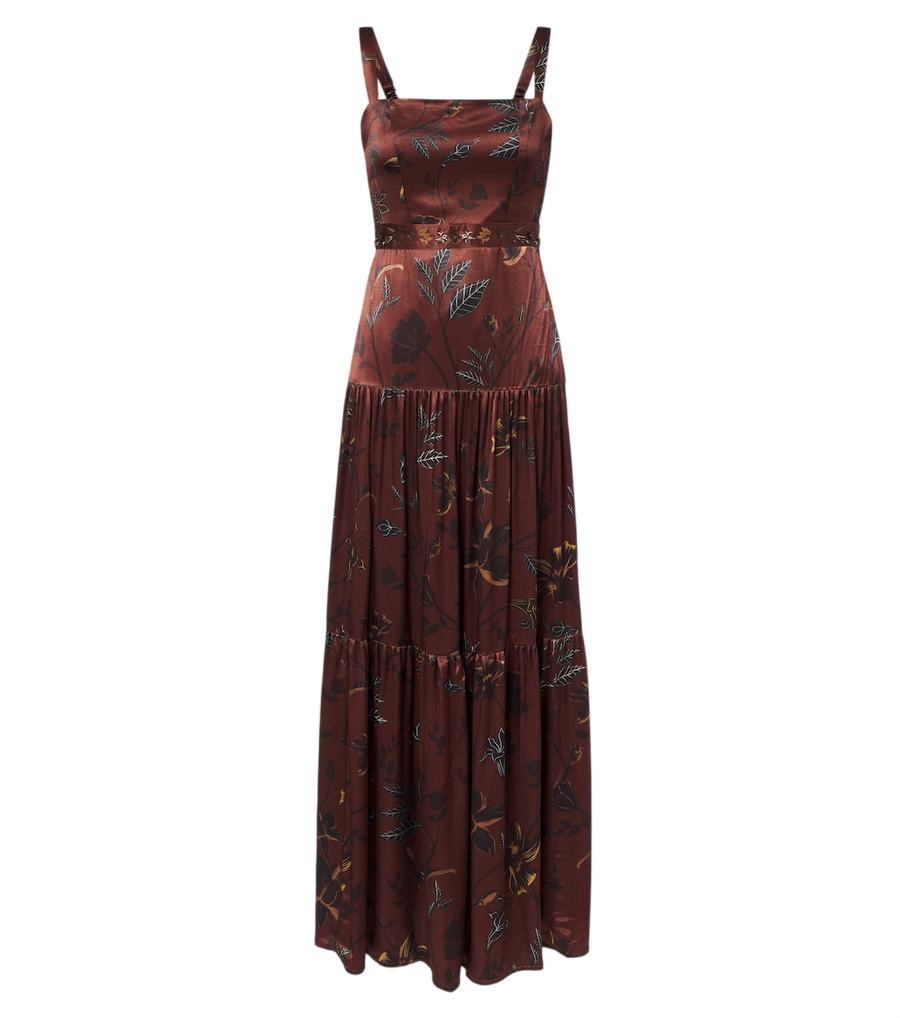 Vestido largo de satén con estampado Lima de Agua by Agua Bendita