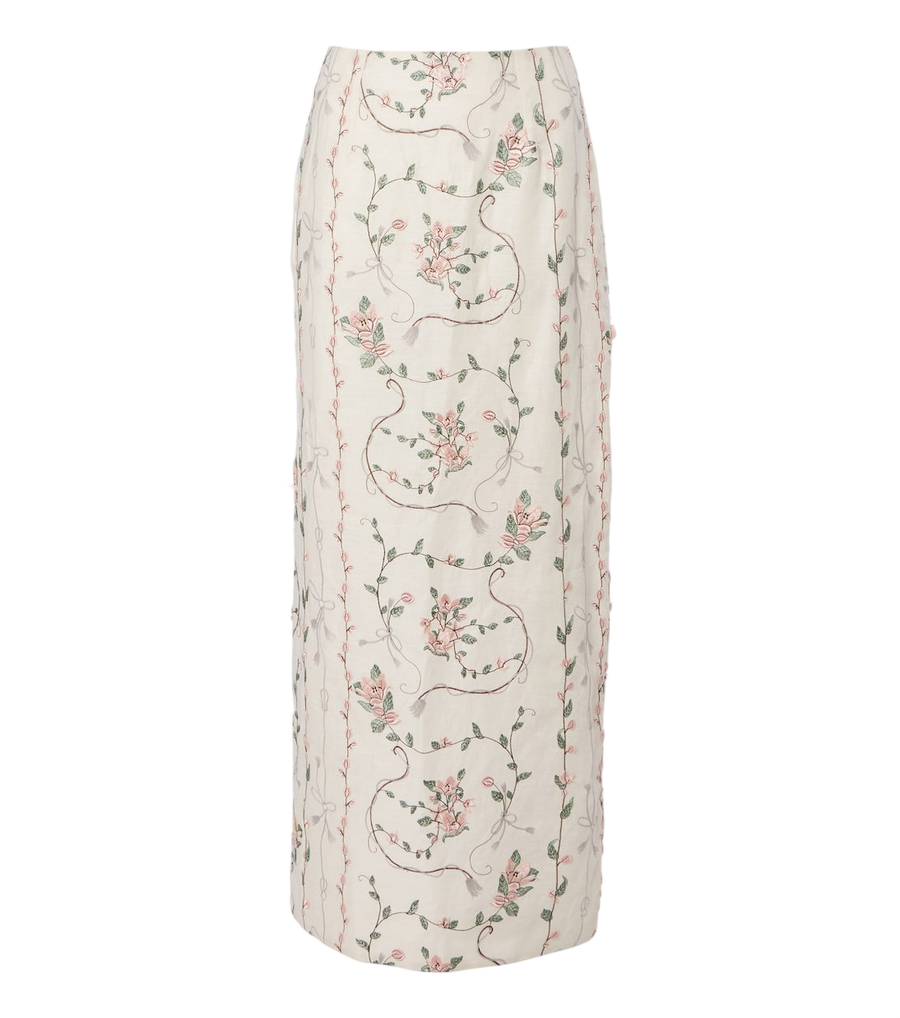 Agua by Agua Bendita Lirica floral embroidered linen maxi skirt