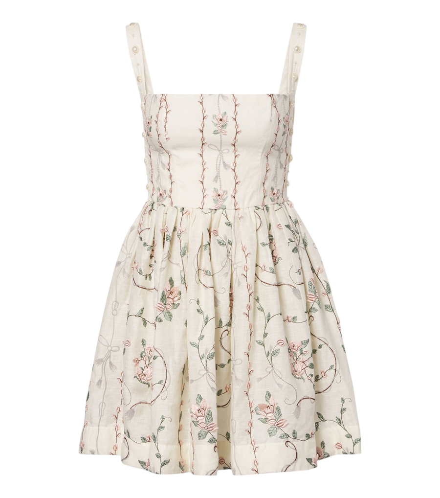Agua by Agua Bendita Minivestido Mielero em linho com bordado floral