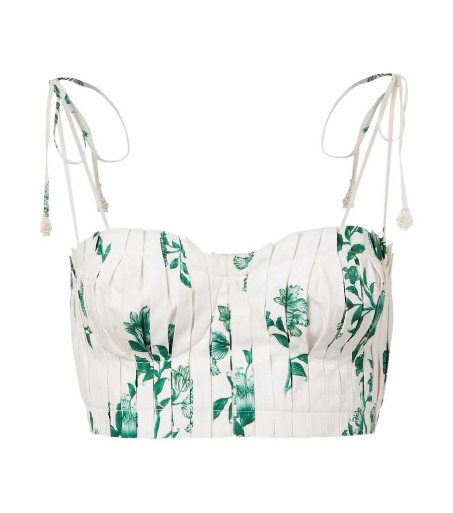 Haut court plissé en coton à motif floral Moringa d'Agua by Agua Bendita
