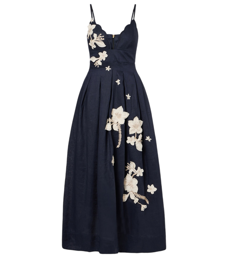 Robe longue en lin à appliqués floraux Agua by Agua Bendita Sula