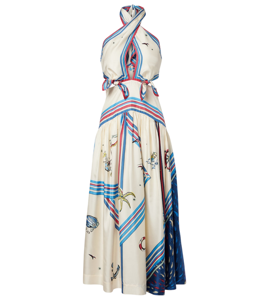 Alémais Apollo cutout printed silk midi dress